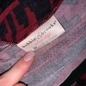 Red and black open front cardigan